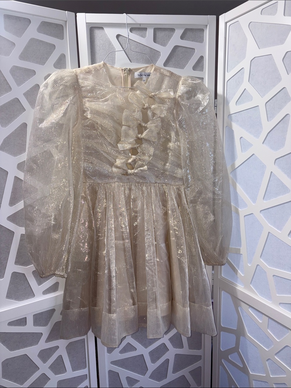 Shimmer Ruffle Front Gold Party Dress